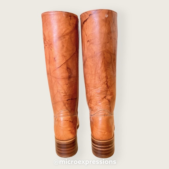 Frye Campus 14L Saddle Cognac Leather Vintage Distressed Square Toe Cowboy Boots - Picture 13 of 16